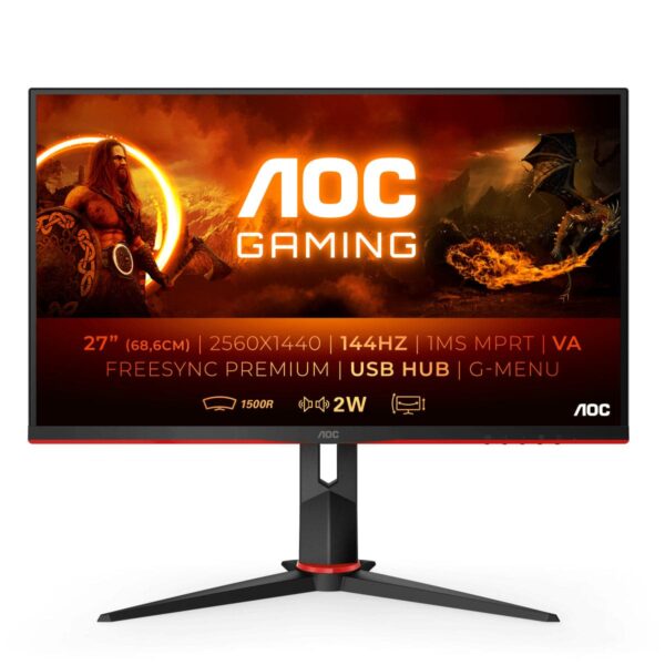 Køb AOC Gaming CQ27G2U/BK 27 2560 x 1440 VGA (HD-15) HDMI DisplayPort 144Hz Pivot Skærm online billigt tilbud rabat gaming gamer